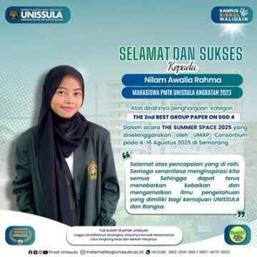 Nilam, Mahasiswa PMTK Unissula Raih Penghargaan Internasional