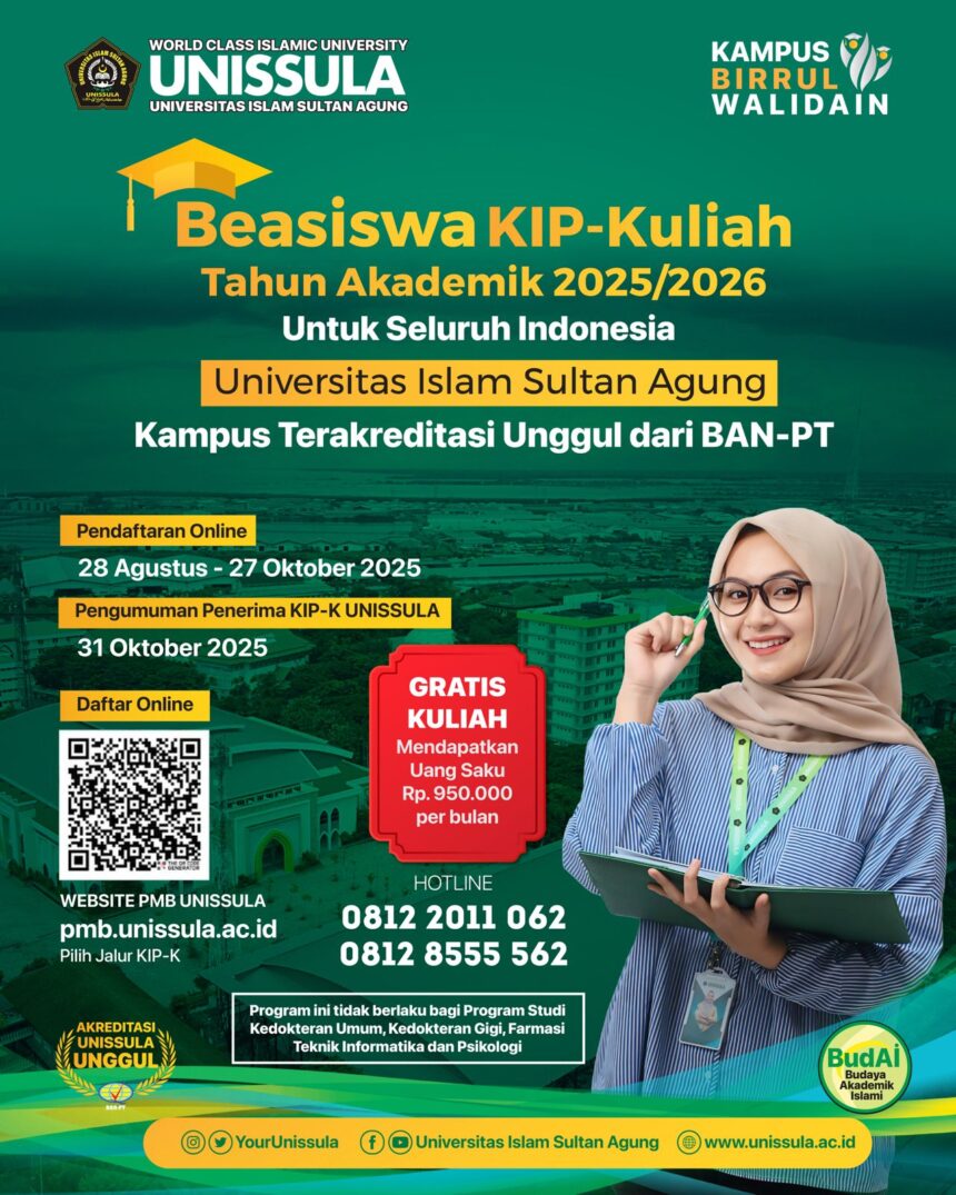 Unissula Masih Buka Beasiswa KIP-K Sampai 27 Oktober 2025