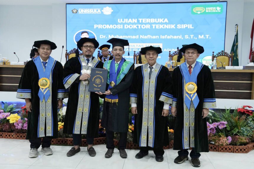 WhatsApp Image 2026-08-24 at 17.42 2 Ujian Terbuka Promosi Doktor Teknik Sipil Unissula, Muhammad Nafhan Isfahani Kembangkan Model Antisipasi dan Solusi Cost Overrun Jalan Tol
